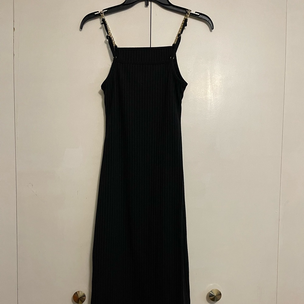 Size Small Black Dress with Gold Straps.